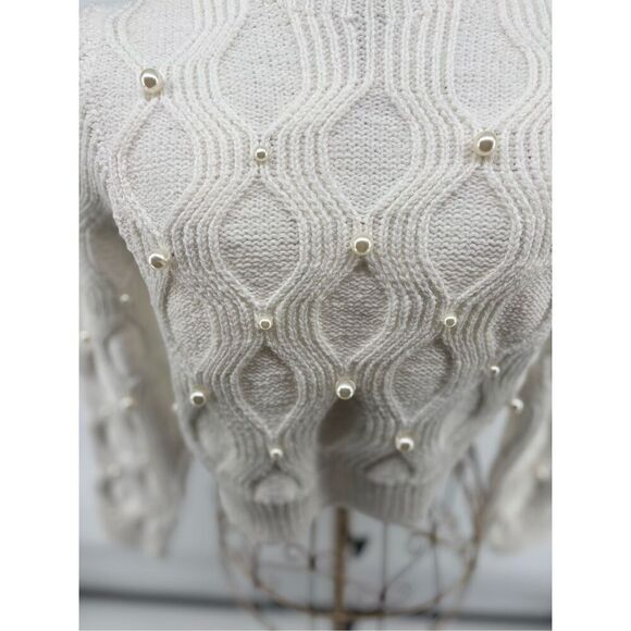 Maria Pavan Women’s White Faux Pearl Embellished Sweater Long Sleeve Size Small - Picture 10 of 14